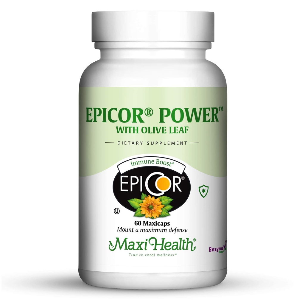 Epicor Power by Maxi Health: EpiCor with Olive Leaf Extract - Levadura procesada de la cerveza - 60 cápsulas vegetarianas - Kosher