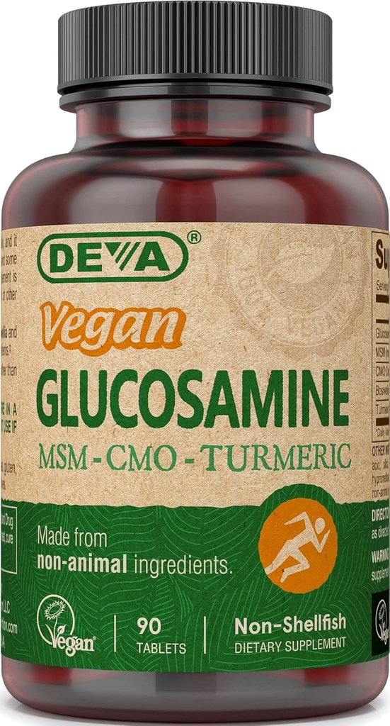 DEVA Glucosamina Vegan MSM " CMO, CMO, Extracto Turmérico, Boswellia Extracto con Ingredientes No Animal, 90 Tablets