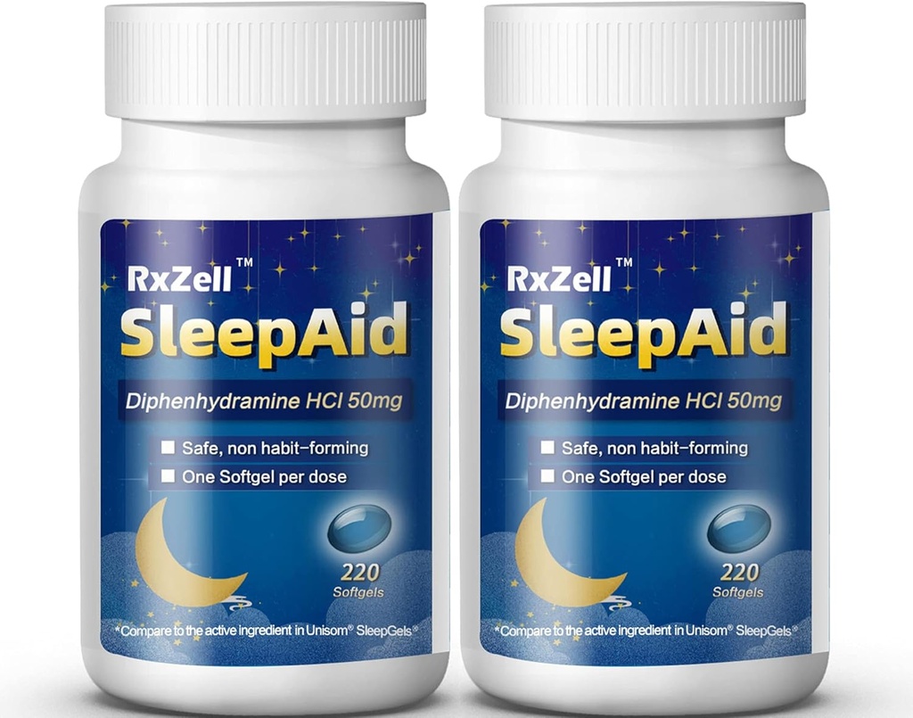 Ayuda para dormir, Diphenhydramine Softgels 50mg, Easy-to-Swallow, soporta un sueño más profundo y relajado, no-Forming (220 Conteos ← Pack of 2)