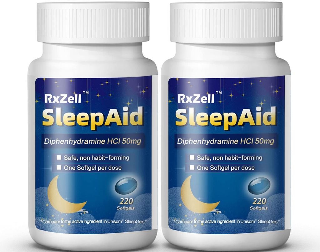 Ayuda para dormir, Diphenhydramine Softgels 50mg, Easy-to-Swallow, soporta un sueño más profundo y relajado, no-Forming (220 Conteos ← Pack of 2)