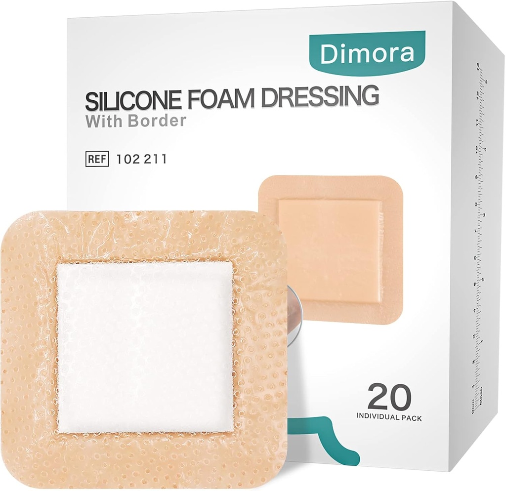 Dimora Silicona Foam Dressing with Border 20 Pack Adhesivo 4"x4" A prueba de agua Bandage para el cuidado de heridas