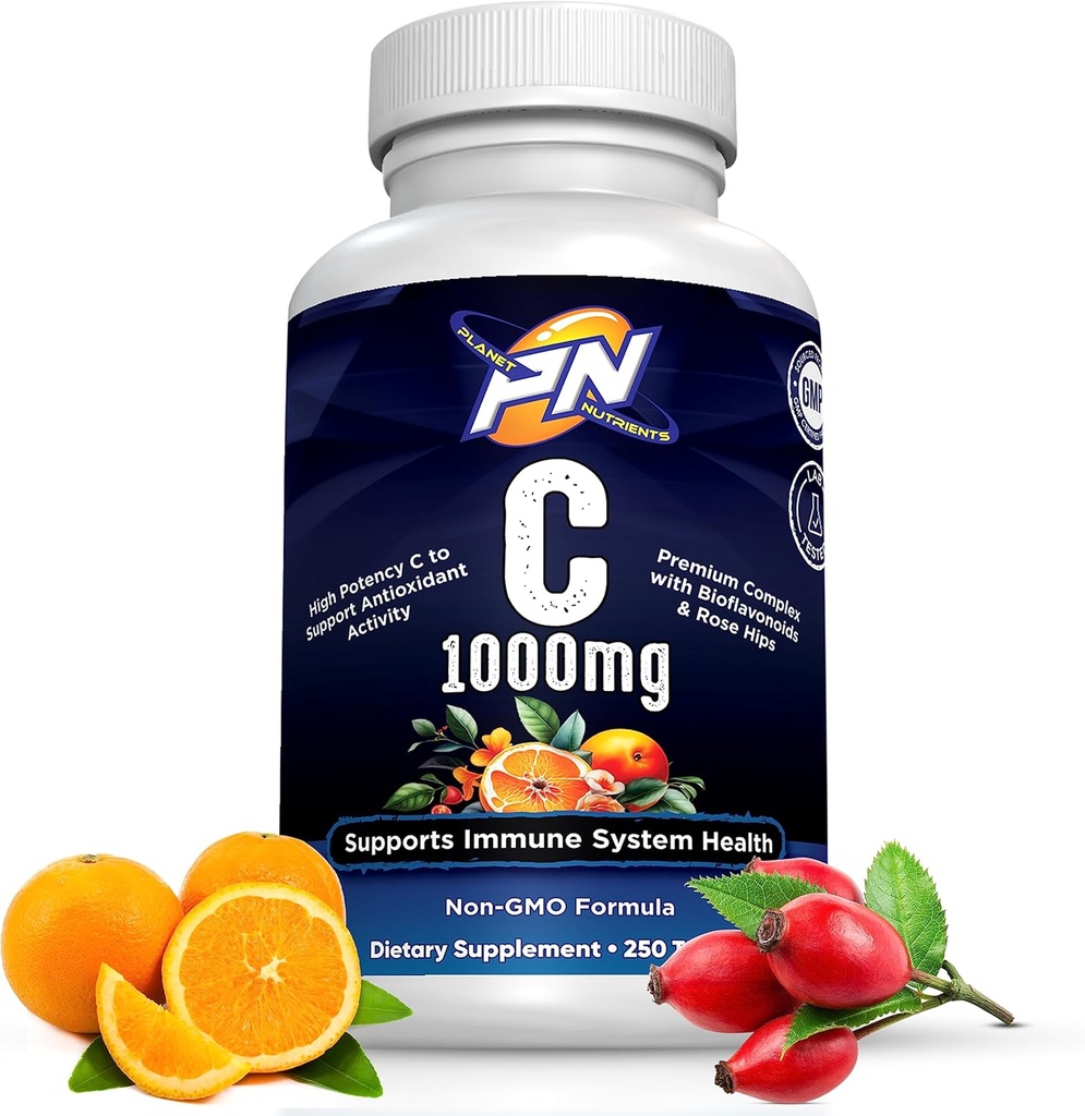 C 1000mg - High Potency Vitamin C con Bioflavonoides y Caderas Rose para Immune System Support – 250 cápsulas