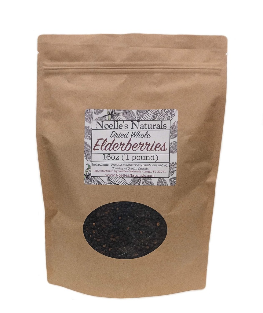 Dried Whole Elderberries - 1 Pound Bulk - Wholesale Elder Berry - For Making Elderberry Syrup, Tea, Gummies, Immune Support - Non-Irradiated - Non-Gmo - Natural and Organic