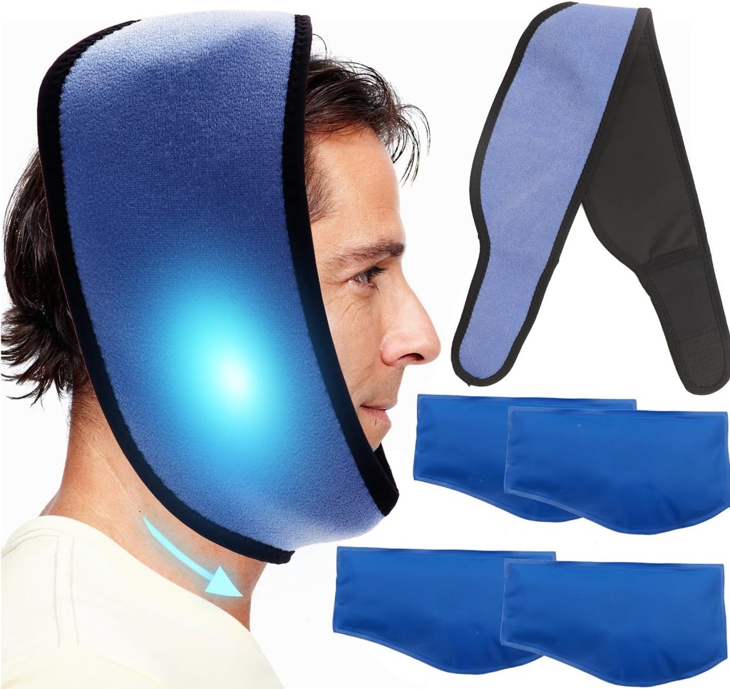 Generic Face ice Pack for Jaw, Toothache Ice Pack Compres fríos para Head and Chin, Reusable Hot or Cold Gel Packs Doin Relief for TMJ, Oral and Facial Surgery, Dental Implants (1 Wrap+4 Ice Pack)