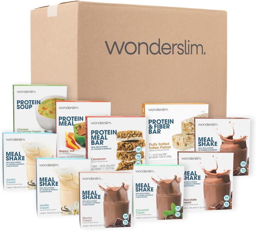 Wonderslim 2 Week Weight Loss Meal Kit – 70 Listo para Comer Alimentos dietéticos para la pérdida de peso, Prepackaged Meals &amp; Snacks para Hombres &amp; Mujeres, con Estructura integrada para el éxito a largo plazo