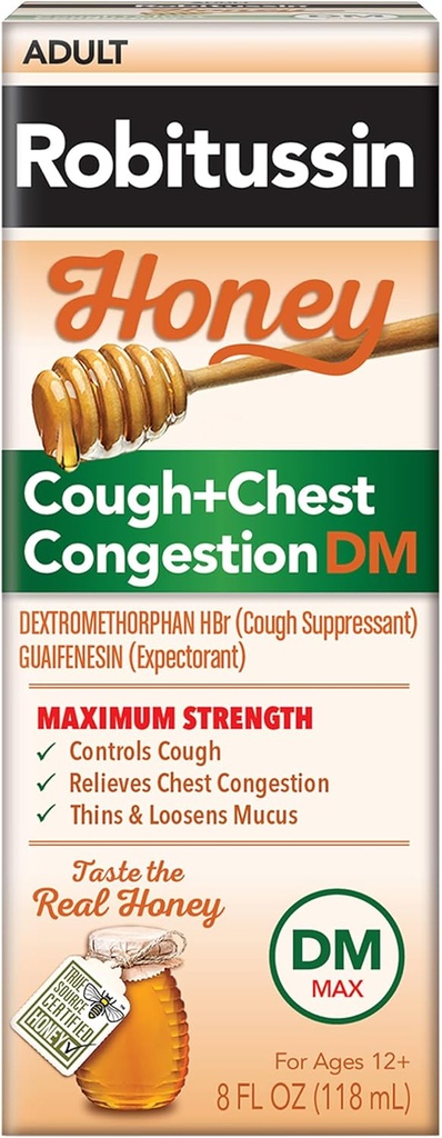Robitussin Honey DM Max Cough Plus Chest Congestion, Adult Formula - 8 Fl Oz.