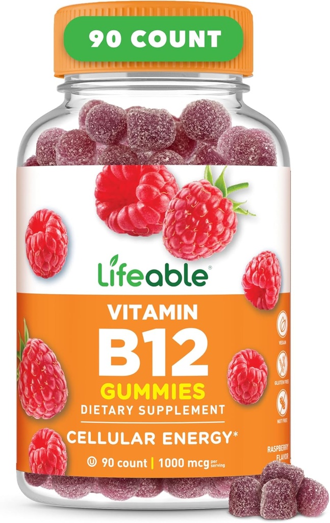 Lifeable Vitamina B12 Gummies for Adults ← 1000 mcg ← Gran Tasting B12 Vitaminas ← Non-GMO, Vegan B12 Silencio para la energía y el metabolismo Apoyo TEN 90 Gummies