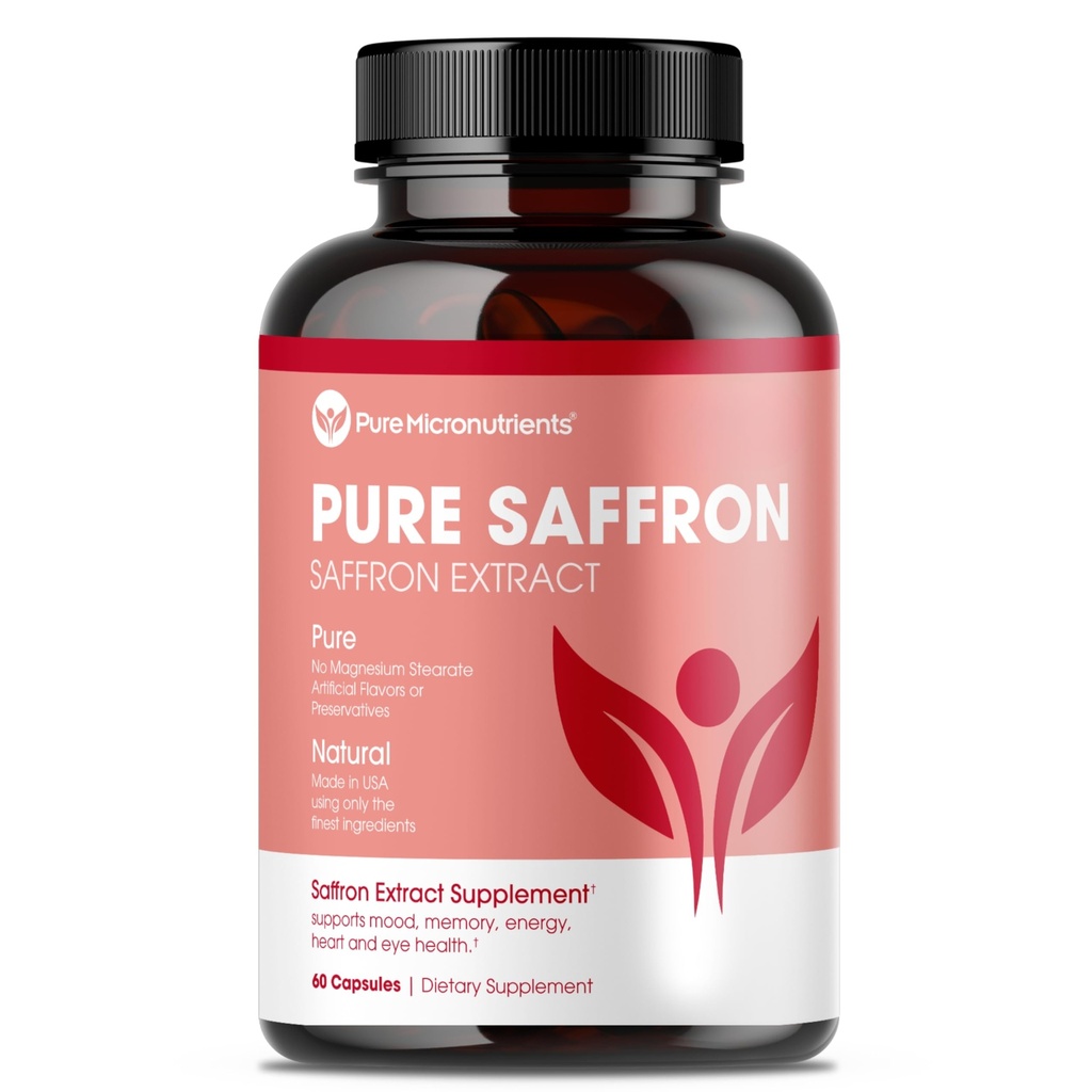 Suplementos de Saffron - 100% Puro Saffron Extract Capsules - Energía de Boost &amp; Mood, Soporte Ojo &amp; Salud del Corazón