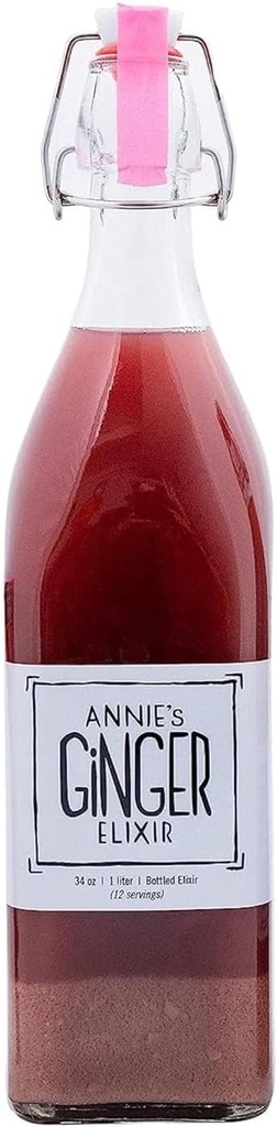 Ginger Elixir de Annie, 34oz 2-Pack, Pure Natural Organic Tonic Ginger Shot, Digestive Cleanse Boosts Immune Defense, Daily Gut Health and Wellness, Non-GMO Beverage