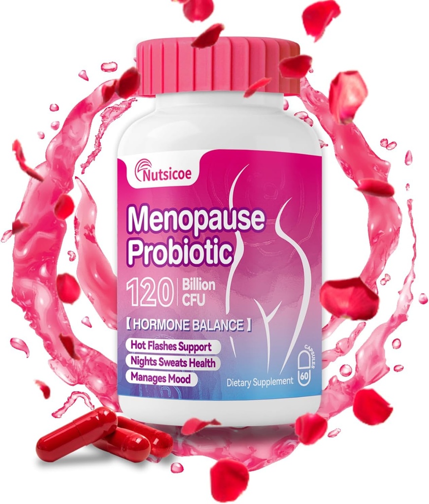 Suplemento de la menopausia de las mujeres - 120 billón de probióticos para pH Balance de las mujeres - Probióticos totalmente naturales para los flashes calientes, sudaderas nocturnas, picaduras de orina &amp; equilibrio hormonal - 60 cápsulas