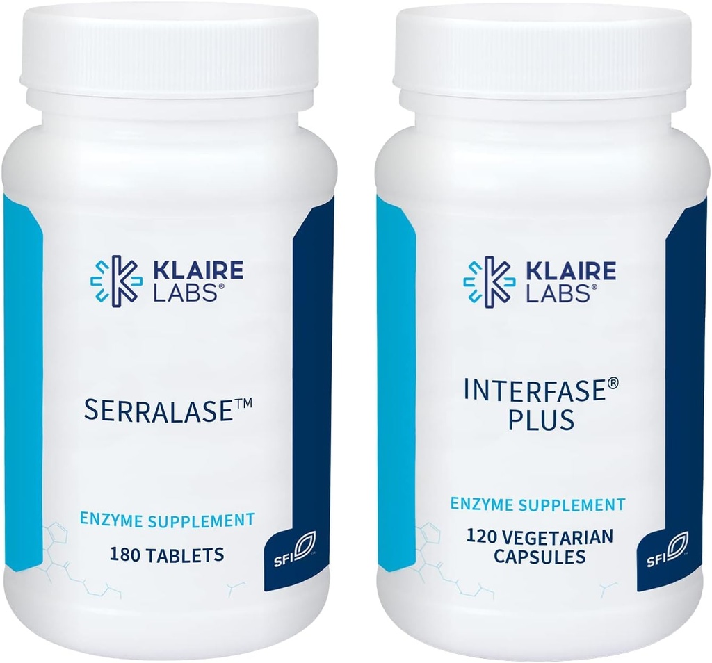 Klaire Labs Interfase Plus (120 Capsules) + Serralase (180 Tablets) - Multi-Enzymes, Serratia Peptidase " Bromelain 'Digestive Enzymes - Gastrointestinal System, Gut Flora, Biofilm " Detox