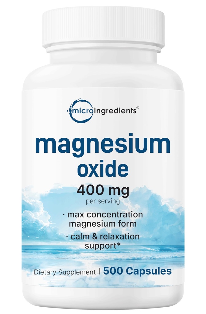 Oxido de magnesio 400mg, 500 cápsulas vivieron Formulario Elemental para Max Concentration ¦ Apoya la calma, el músculo " Nerve Health ← Non-GMO