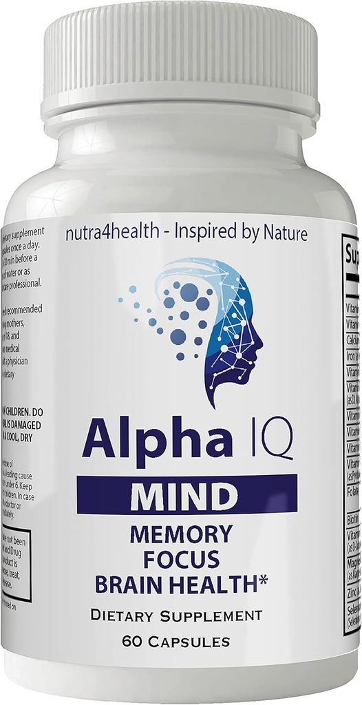 Alpha IQ Mind Brain Focus Memory Health Pro Mind Complex Mind Tech Nootropic Original by Nutra4health Mindtech Brain Booster Suplemento 60 cápsulas