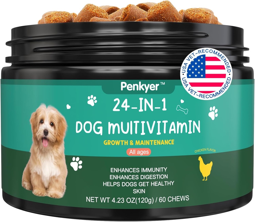 Perro Multivitamínico Vitaminas Chewable para Perros con Glucosamina Condroitina Multivitamínicos Cerdos Piel Trucos Coat Skin Coat Heart Health Pet Hip &amp; Joint Support Suplementos for Dog Immunity Mobility Energy