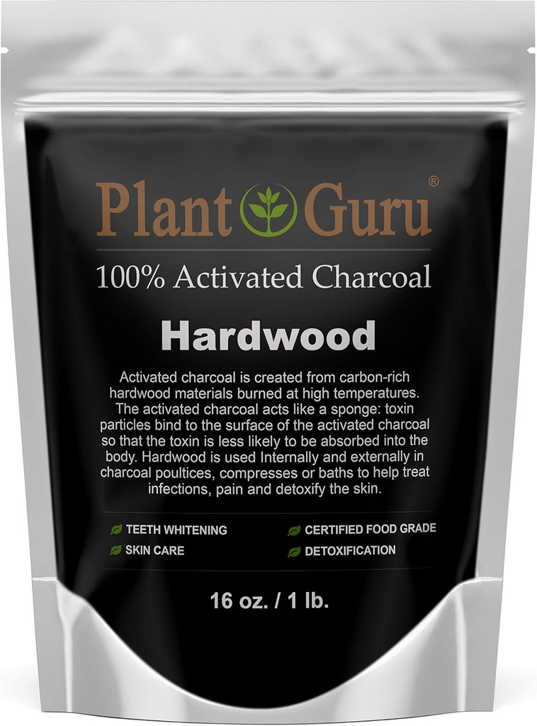 Powder de carbón activado 1 lb. Madera dura - Grado de alimentos Kosher Non-GMO - Blanqueamiento de dientes, máscara facial y fabricación de jabón. Promueve la desintoxicación natural y ayuda a la digestión