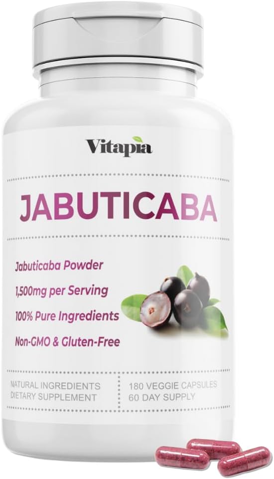 Vitapia Jabuticaba Fruit Powder Supplement for Antioxidant, Better Lung Health, Digestion, Immune Support - 1500mg Por Serving - 180 Vegan Capsules, Non-GMO, Gluten-Free