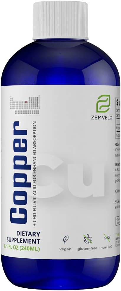 Liquid Ionic Chelated Copper ← Elixir natural para el tejido conectivo saludable ¦ Healthy Hair, Skin, Nails & Collagen ¦ Healthy Iron Levels ← Mood Balance  3 Month Supply