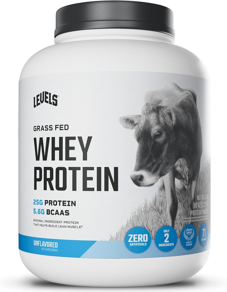 Niveles Grass Fed Whey Protein Powder, No Artificials, 25G de Protein, Desflavored, 5LB