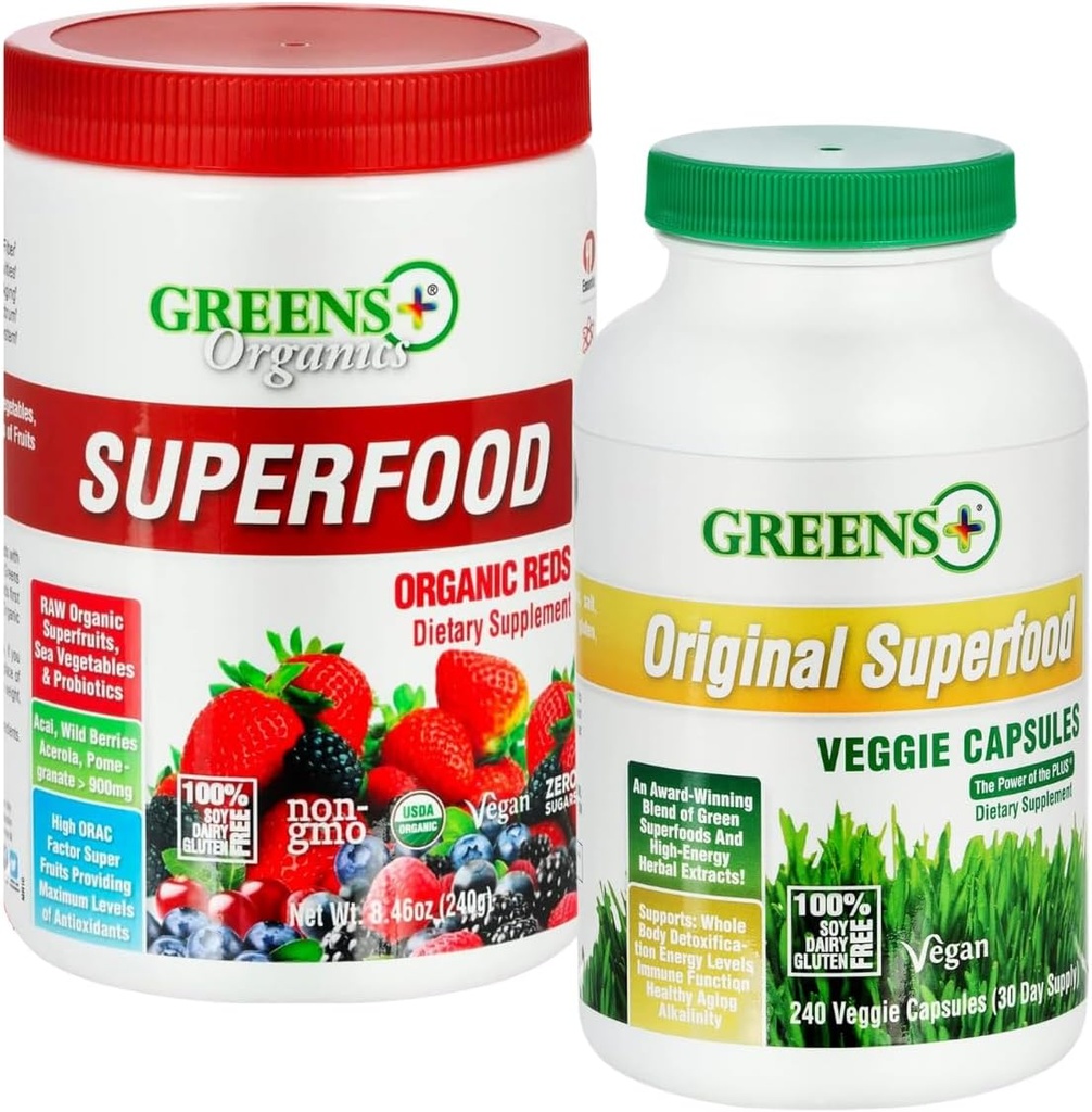 Verdes+ Rojos orgánicos Superalimentos Polvo orgánico Super Veggie cápsulas