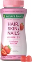 Pelo de rebote de la naturaleza, Piel &amp; Nails con biotina, frambuesa Gummies Suplemento de vitamina, soporta cabello, piel y salud de uñas para mujeres, 2500 mcg, 140 Ct, 70 Servimientos totales