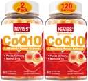 NEVISS Azúcar CoQ10 Mangas llenas con vitamina B12 1000mcg, Rhodiola Rosea y Panax Ginseng Extracto, Vitamina B6, Coenzyme Q10 Suplemento, 2 Pack