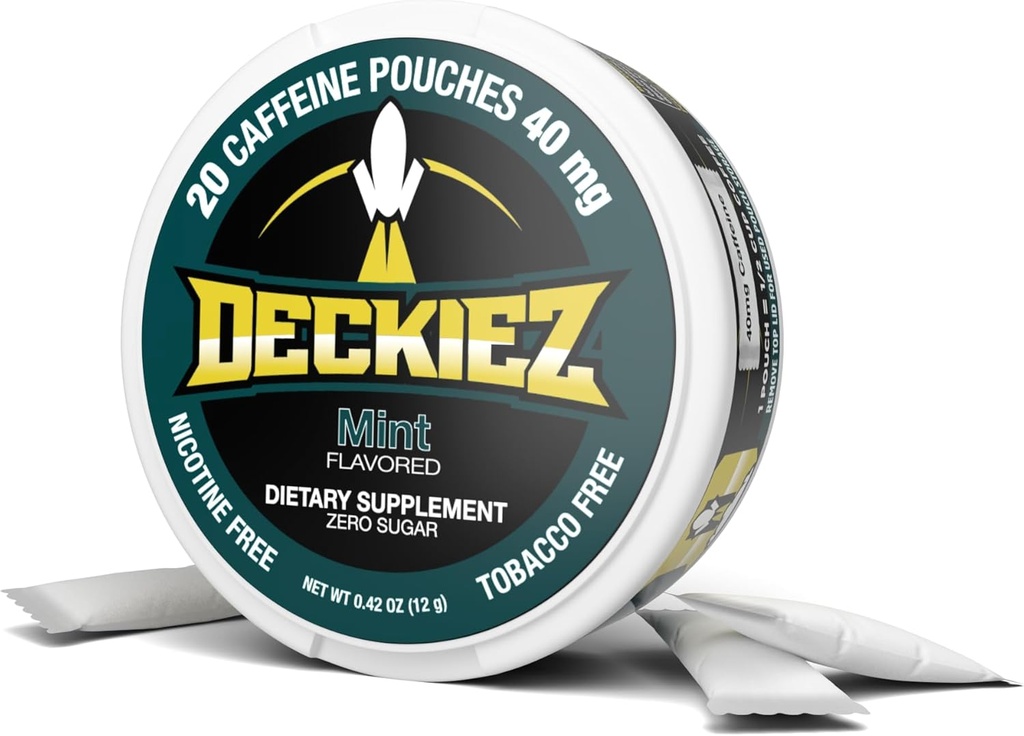 Deckiez Energy Pouches, 5 Cans (100 Servings), suplemento de cafeína gratis de azúcar, café Pouches " Energy Drink Alternative, 50mg Caffeine Pouches, Mint Flavor