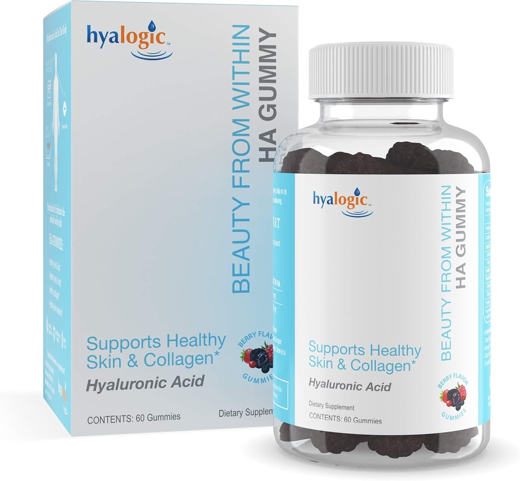 Belleza Hialógica de las Gummies Hialurónicas del Ácido – Ideal para Cuidado de la Piel y Crecimiento del Pelo - Delicious Berry-Flavored Gummy Vitaminas – Vegan & Gluten Gratis (60 Gummies)