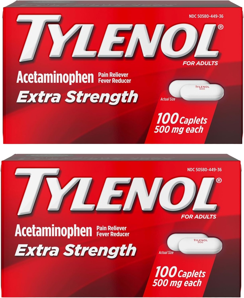 Tylenol Extra Strength Pain Reliever and Fever Reducer Caplets, 500 mg Acetaminophen, Pain Relief Pills for Headache, Backache, Toothache and Minor Arthritis Pain Relief, 200 Count
