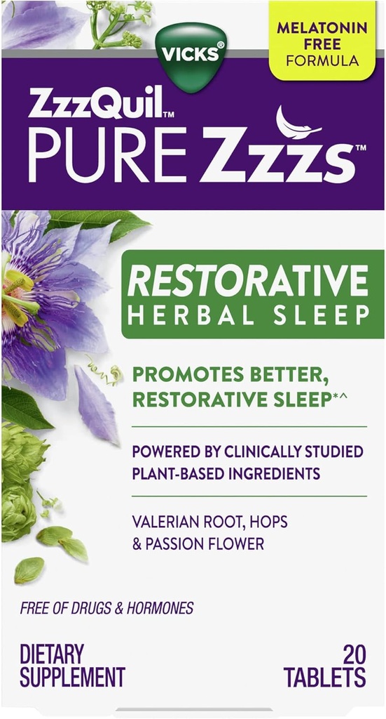 Vicks, ZzzQuil Pure Zzzs Restorative Herbal Sleep Aid Tablets, 20 Cuenta
