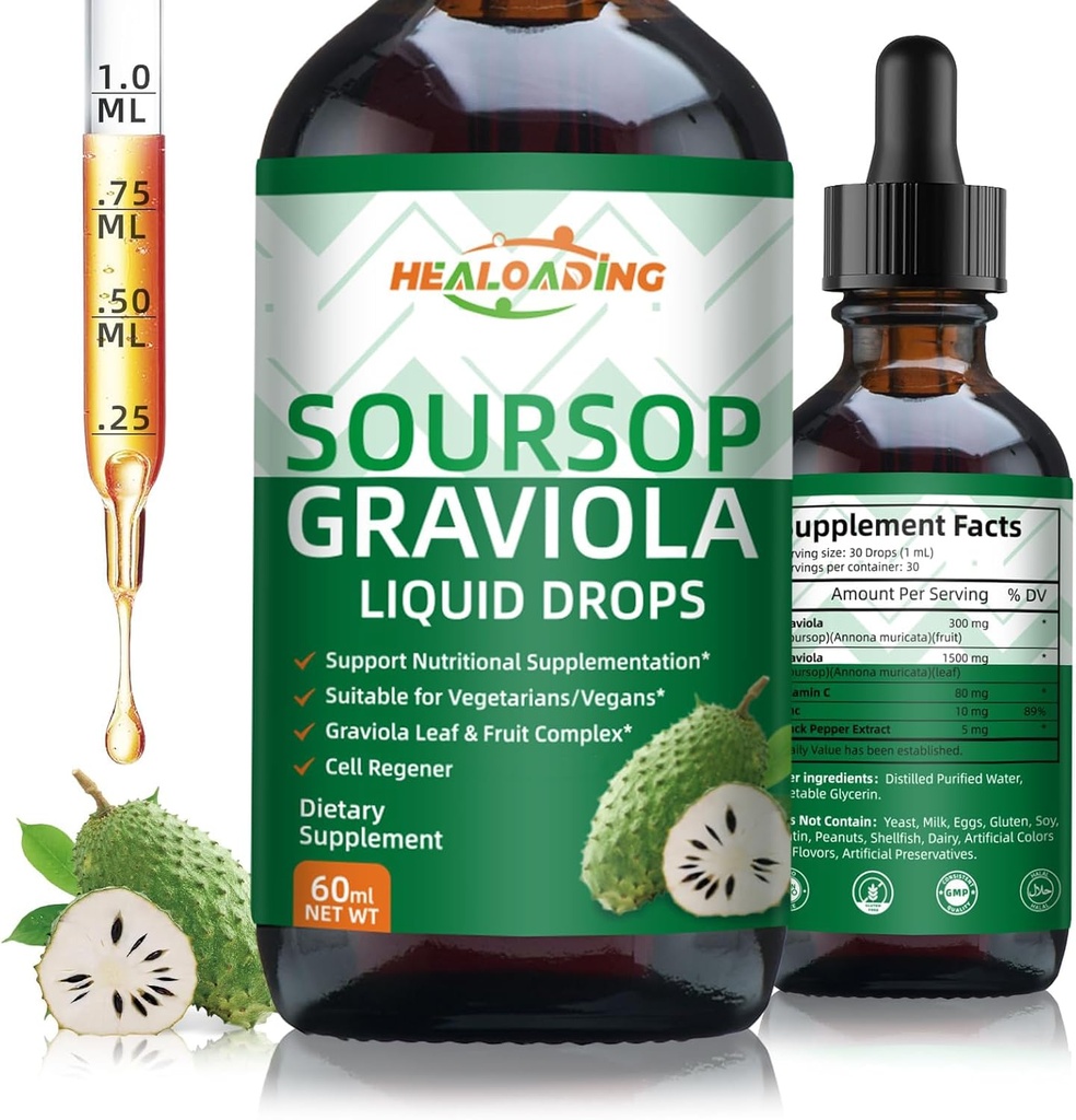 Soursop Bitters Liquid Drop: Organic Graviola Soursop Leaf Extract Liquid for Cell Support, Regeneración, Immune Boost, Relax y Antioxidante Support