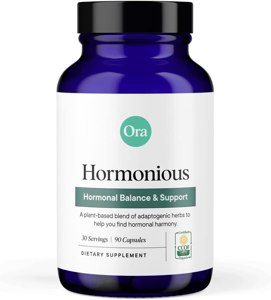 Ora Organic Natural Hormone Balance Suplemento " Hormonal Acne Relief for Women - Support Skin, Mood, Energy, PMS " Menopause - Ashwagandha, Maca, Burdock Root, Cordyceps " VIT C - 90 cápsulas