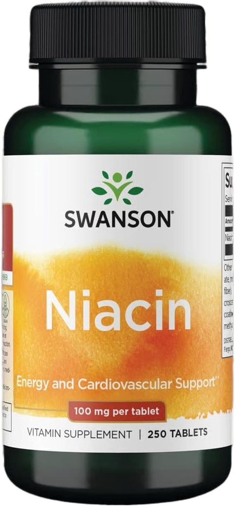 Swanson Niacin (Vitamin B3) - Suplemento de vitaminas Apoyo a la salud del corazón y el metabolismo del carbohidrato - promueve la producción de energía natural - (250 Tabletas, 100 mg NE Cada uno)