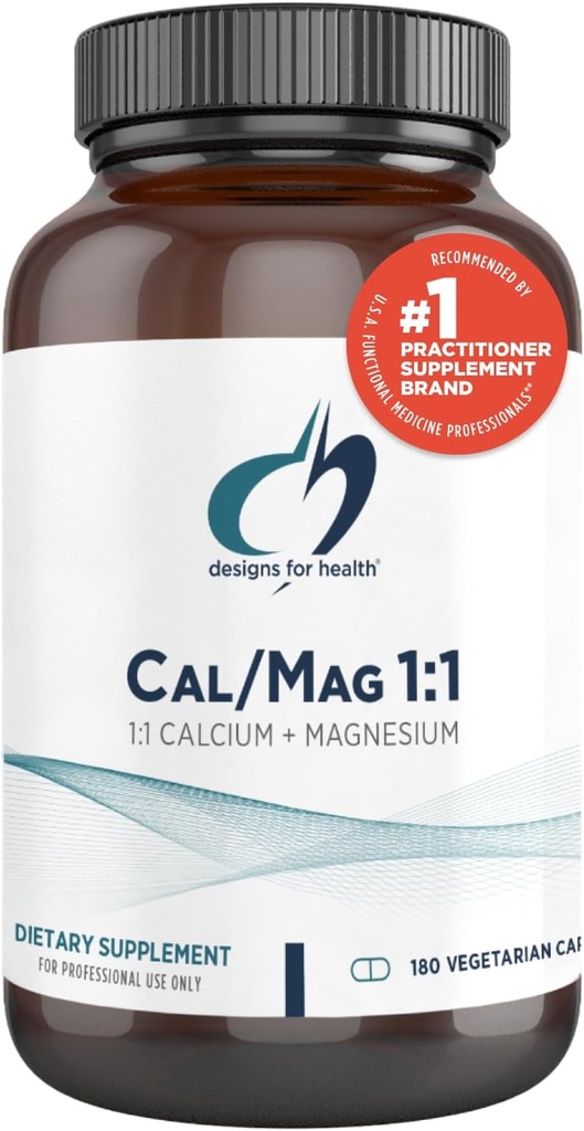 Diseños para Salud Cal/Mag 1:1-200mg Magnesio Chelated Malate + 200mg Calcium Malate Suplemento - No GMO, Altamente Absorbable Bono Soporte Nutrientes (180 cápsulas)