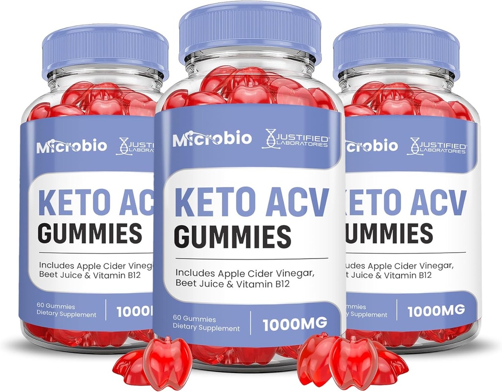 Justified Laboratories (3 Pack Microbio Keto ACV Gummies Advanced Formula 1000MG Micro Bio Keto Gummies Apple Cider Vinegar Formulated with Pomegranate Beet Juice Powder B12 Vegan Non GMO 180 Gummys