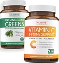 Super Greens &amp; Vitamina C (1-Month Supply) Greens &amp; C Synergy Bundle of Organic Super Greens Powder - Completo Superfood (60 cápsulas) " Vitamina C Immune Support (60 cápsulas vegetarianas)(Non-GMO)