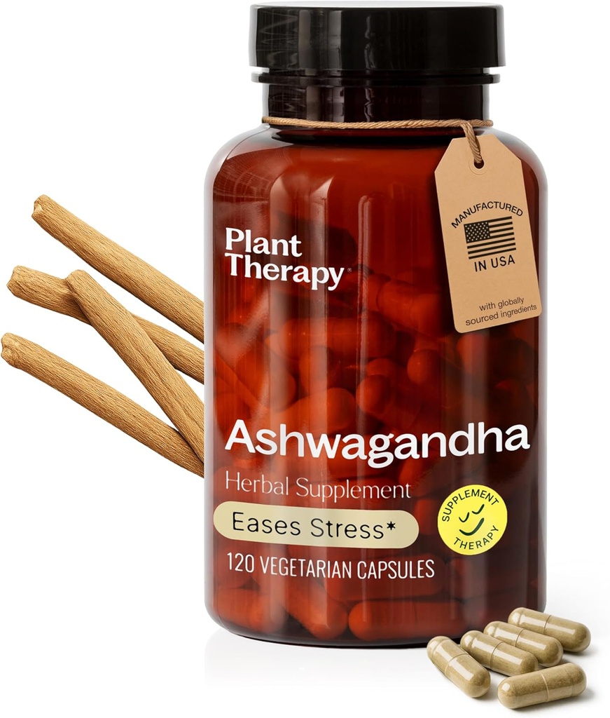 Terapia de plantas Ashwagandha Capsules Fabricado en EE.UU. 4 Mes de suministro promueve la relajación y los suplementos de equilibrio emocional para mujeres y hombres 120 cápsulas vegetarianas
