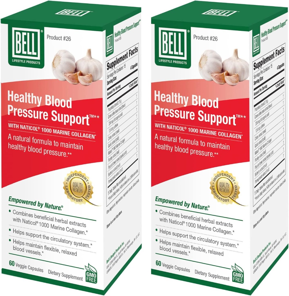 Bell Healthy Blood Pressure SupportTM Unique Blend - Natural Blend of Green Coffee Bean Extract, Ajo " Celery Seed Extract Blood Pressure Supplements - 2 Pack of 60 Capsules Cada, Vegan, Non-GMO