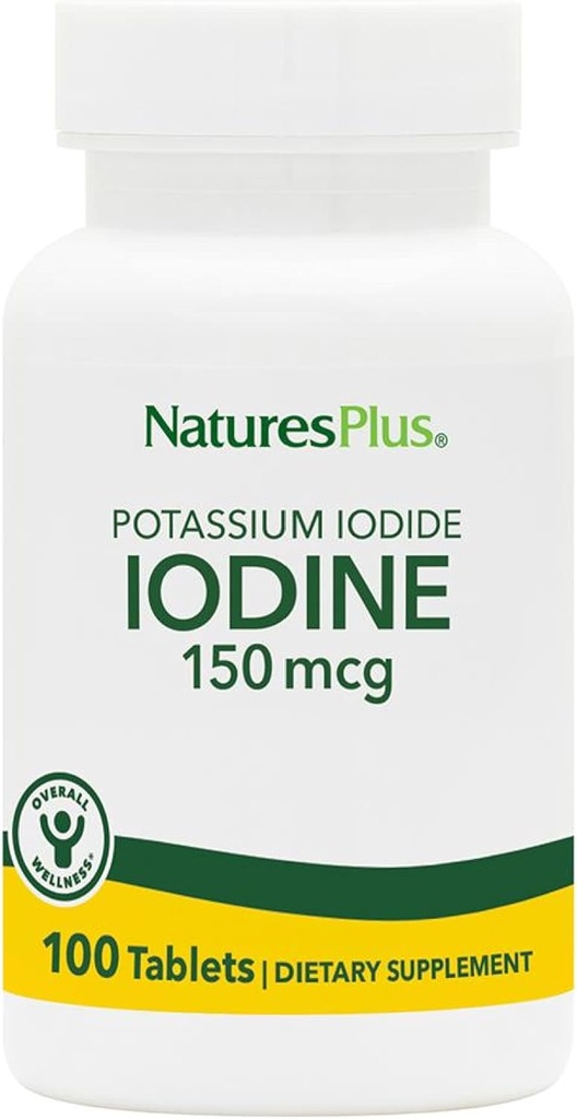 NaturesPlus Potassium Iodide - 150 mcg, 100 Vegan Tablets - Thyroid Support Supplement, Supports Respiratory Health - Vegetarian, Gluten Free - 100 Servings