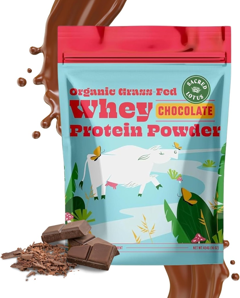 SunLife Organics Grass Fed Whey Protein Powder Chocolate TENIDO 100% Orgánica Protein Powder para Hombres &amp; Mujeres, Naturalmente Endulzado con Cacao, Coco Creamer y Stevia (16 Oz) 15 Serviciones