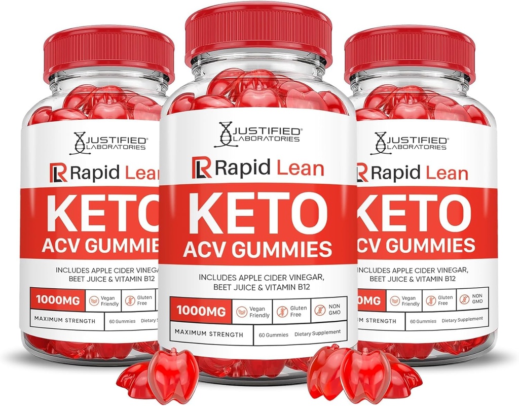 Laboratorios justificados (3 Pack Rapid Lean Keto ACV Advanced Formula 1000MG Keto Gummies Apple Sider Vinegar Formulado con Pomegranate Beet Juice Powder B12 Vegan Non GMO 180 Gummies