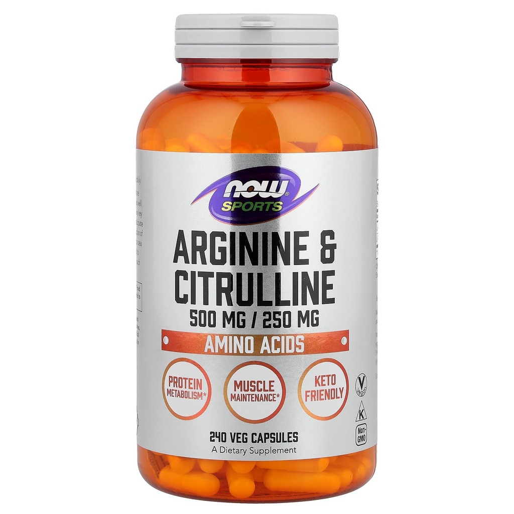 AHORA Nutrición Deportiva, Arginina & Citrullina 500 mg/ 250 mg, Aminoácidos, 240 cápsulas de verduras