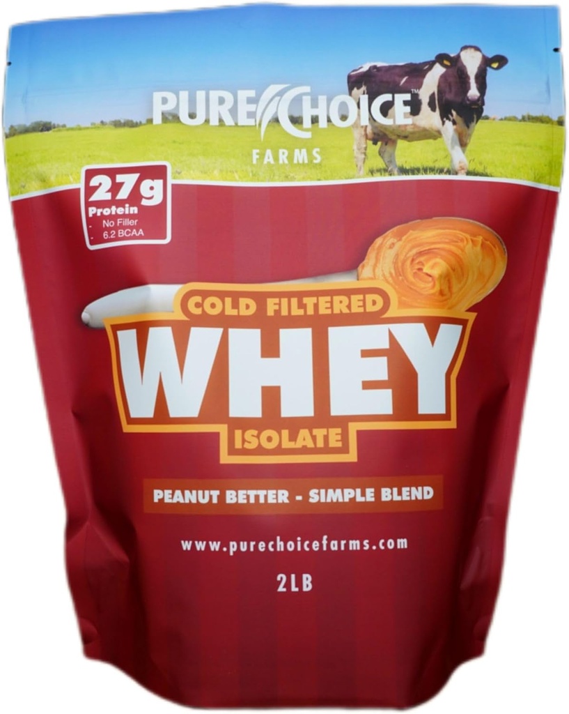 Pure Choice Peanut Butter Whey Isolate Protein Powder, 28g Protein " Low Fat, Best Cold Filtered " Undenatured Whey, No Fillers or Artificial Sweeteners (Peanut Better, 2 lb)
