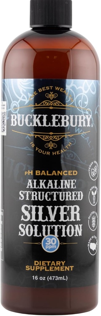 Bucklebury Silver Solution Liquid 30ppm - pH Balanced Natural Alkaline Estructurado Colloidal Silver Liquid para Immune Support &amp; Global Health - Gluten Free Colloidal Drops for Adults &amp; Pets - 16 Oz