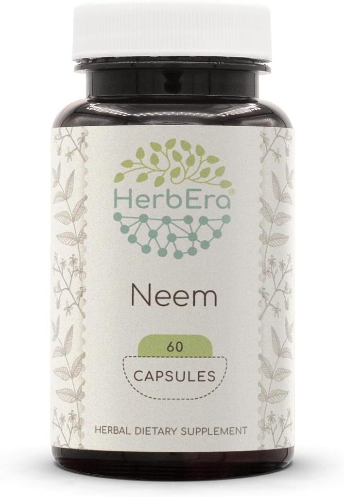 HerbEra Neem 60 cápsulas, 500 mg, Neem (Azadirachta Indica) Hoja seca (60 cápsulas)