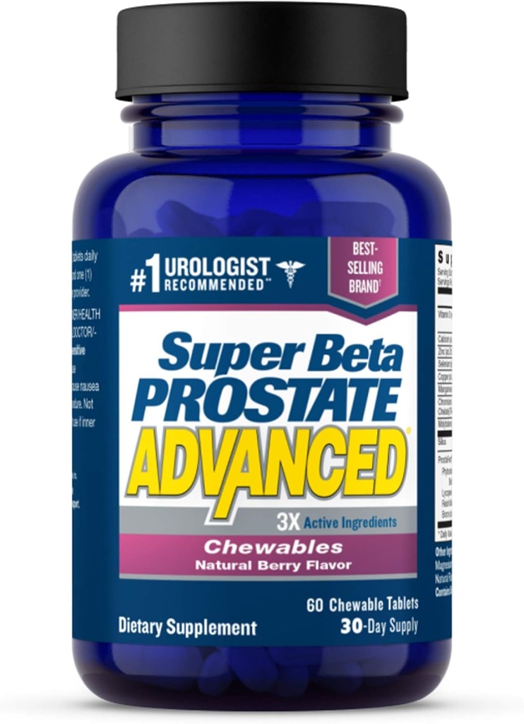 SUPER BETA PROSTATE Advanced Chewables - Suplemento de Apoyo Prostate para la Salud de los Hombres (60 Chews, 1-Bottle)