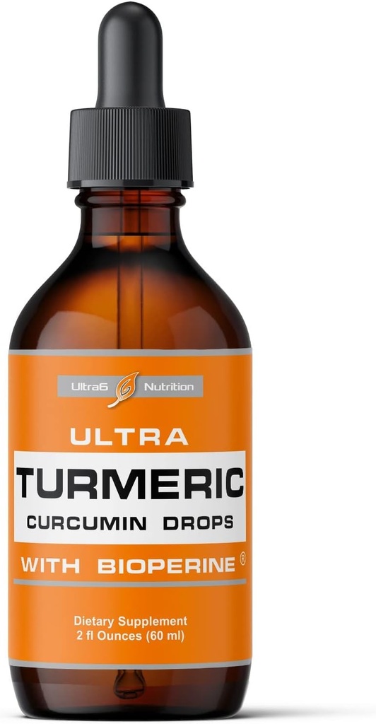 Ultra6 Nutrición Curcumina líquida de Turmérica Extracto con Pimienta Negra - Tormérica gotas con Bioperina - Suplementos fáciles de tomar hechos en EE.UU. (60ml)