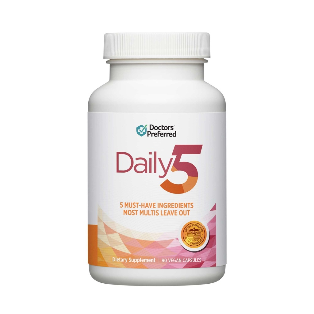 DOCTORS PREFERRED Daily5 Multivitamínico para Mujeres y Hombres, Ingredientes validados clínicamente, Corazón, Juntas, Circulación, 90 cápsulas Vegan