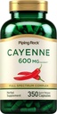 Piping Rock Cayenne Pepper Capsules TEN 600mg ANTE 350 Conde Silencio Concentrado Extracto Suplemento Silencio No Gluten Libre