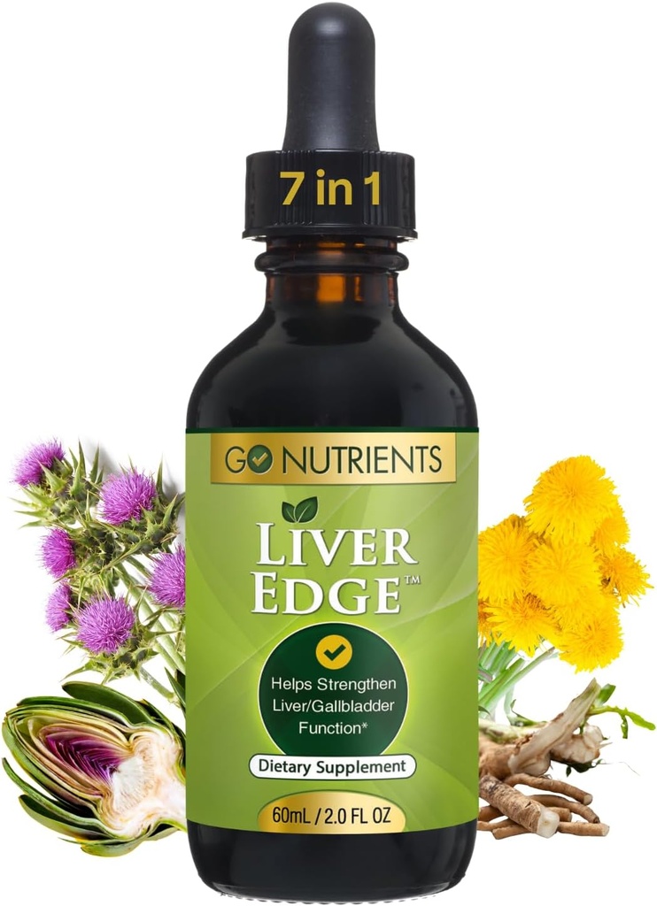 Go Nutrients Liver Edge – Milk Thistle Supplement for Liver Cleanse, Detox &amp; Repair with Artichoke Extract for Health & Fatty Liver Support, Organic Liquid Drops & Tincture - 2 oz, 48 Servings