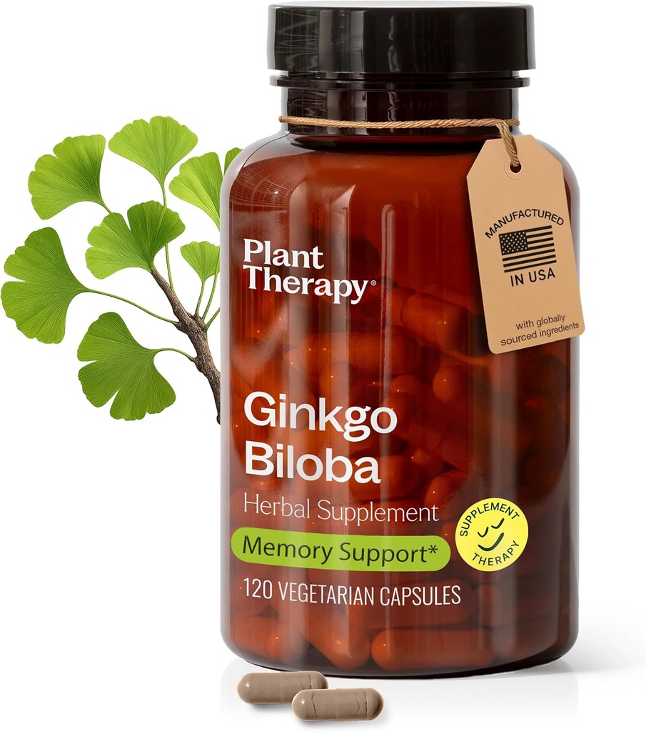 Terapia de plantas Ginkgo Biloba Capsules Fabricado en EE.UU. 4 Mes Soportes Memoria Función Cognitiva, Circulación Saludable y Suplementos Antioxidante-Rich para Mujeres &amp; Hombre 120 Cápsula Vegetariana